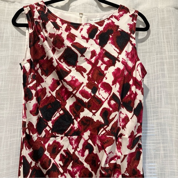 St. John Collection Womens Midi Dress Size 6 Ruched Red & White Patterned Silk - Picture 2 of 12